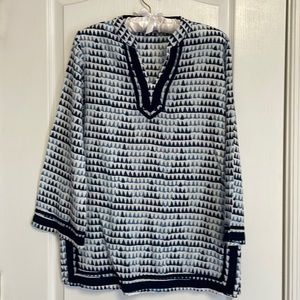 Venario Tunic Top Geometric Blue and White Size Small